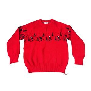 Vintage 80s Downhill Ski Wool Acrylic Blend Red Large Knit Sweater VTG